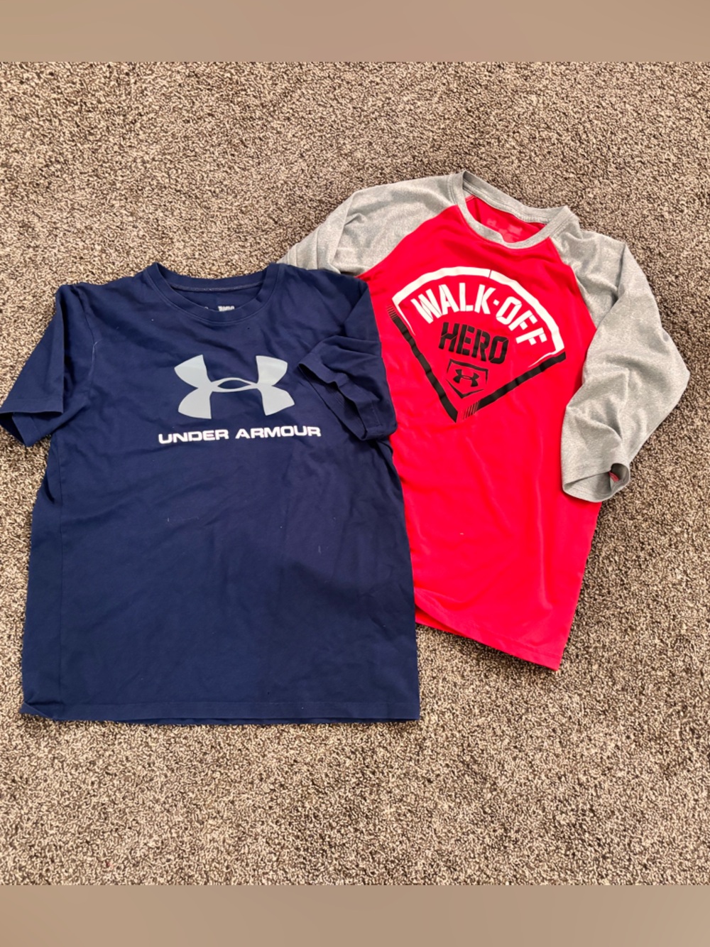 Under Armour Navy Logo Tee & Red Gray Raglan Graphic Tee - 2-Pack